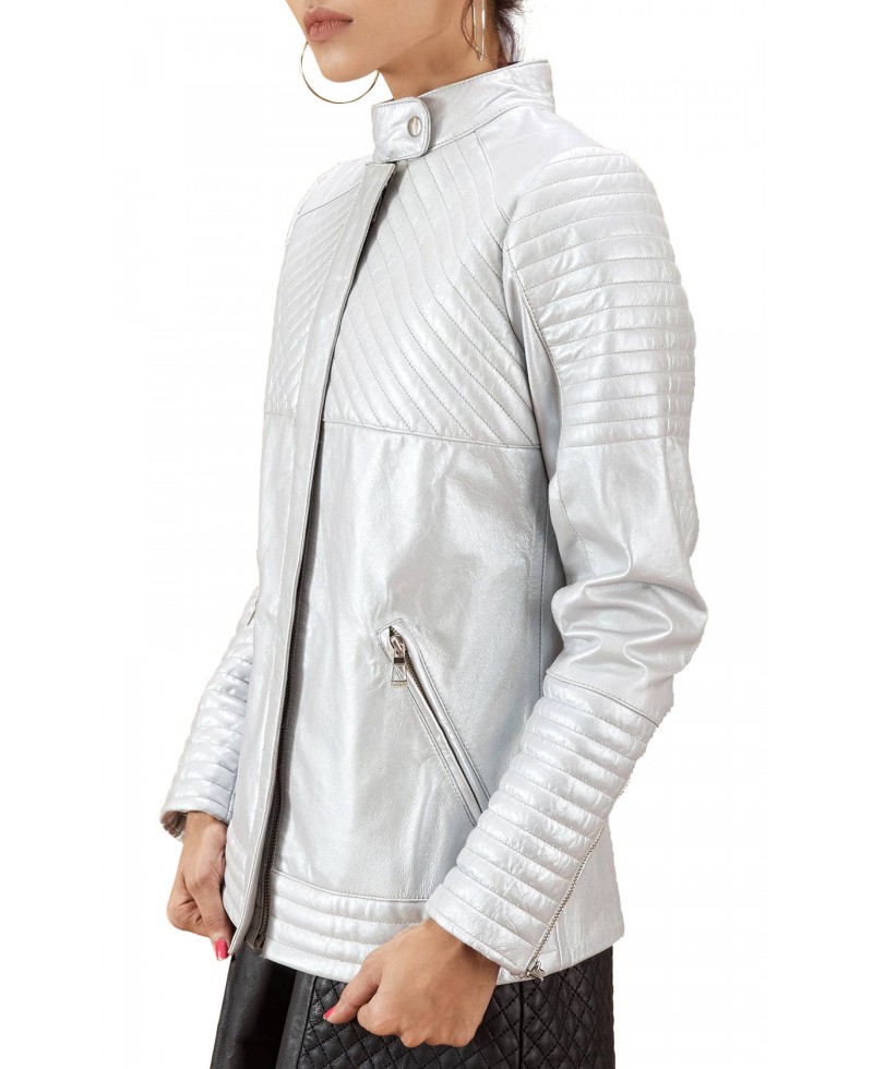 Irteka Silver Quilted Leather Jacket Jackets Maker Women Silver Leather Jacket 4 800x980