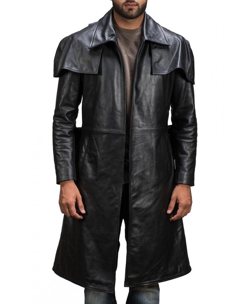 black leather duster jacket