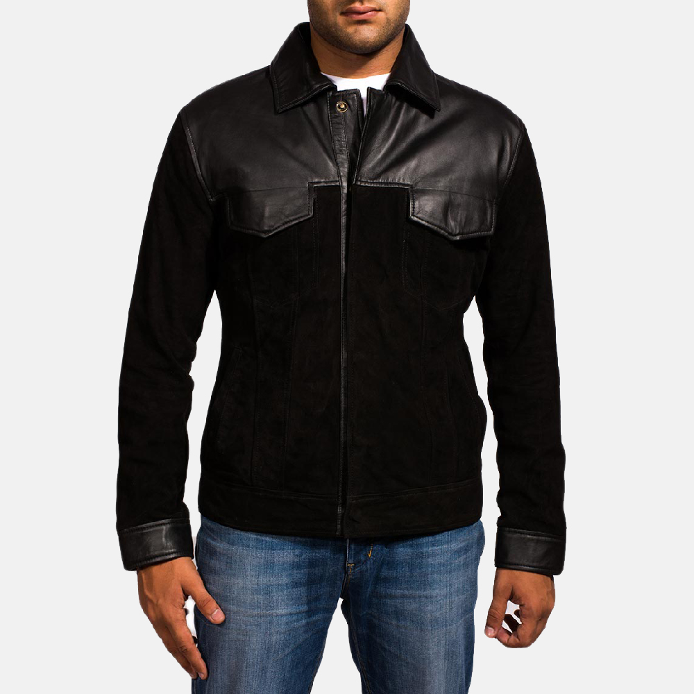suede leather jacket black