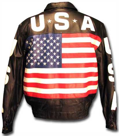 Red White and Blue USA Flag Genuine Leather Jacket Motorcycle Bomber Womens Small