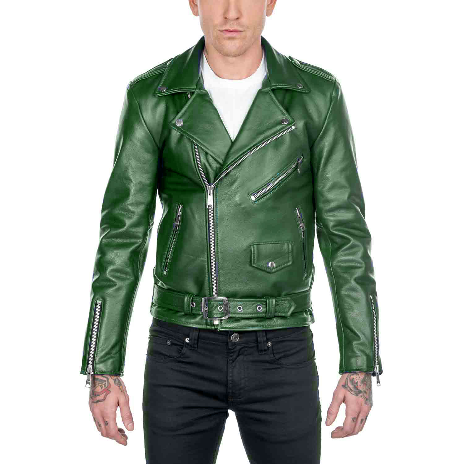 green leather motorcycle jacket