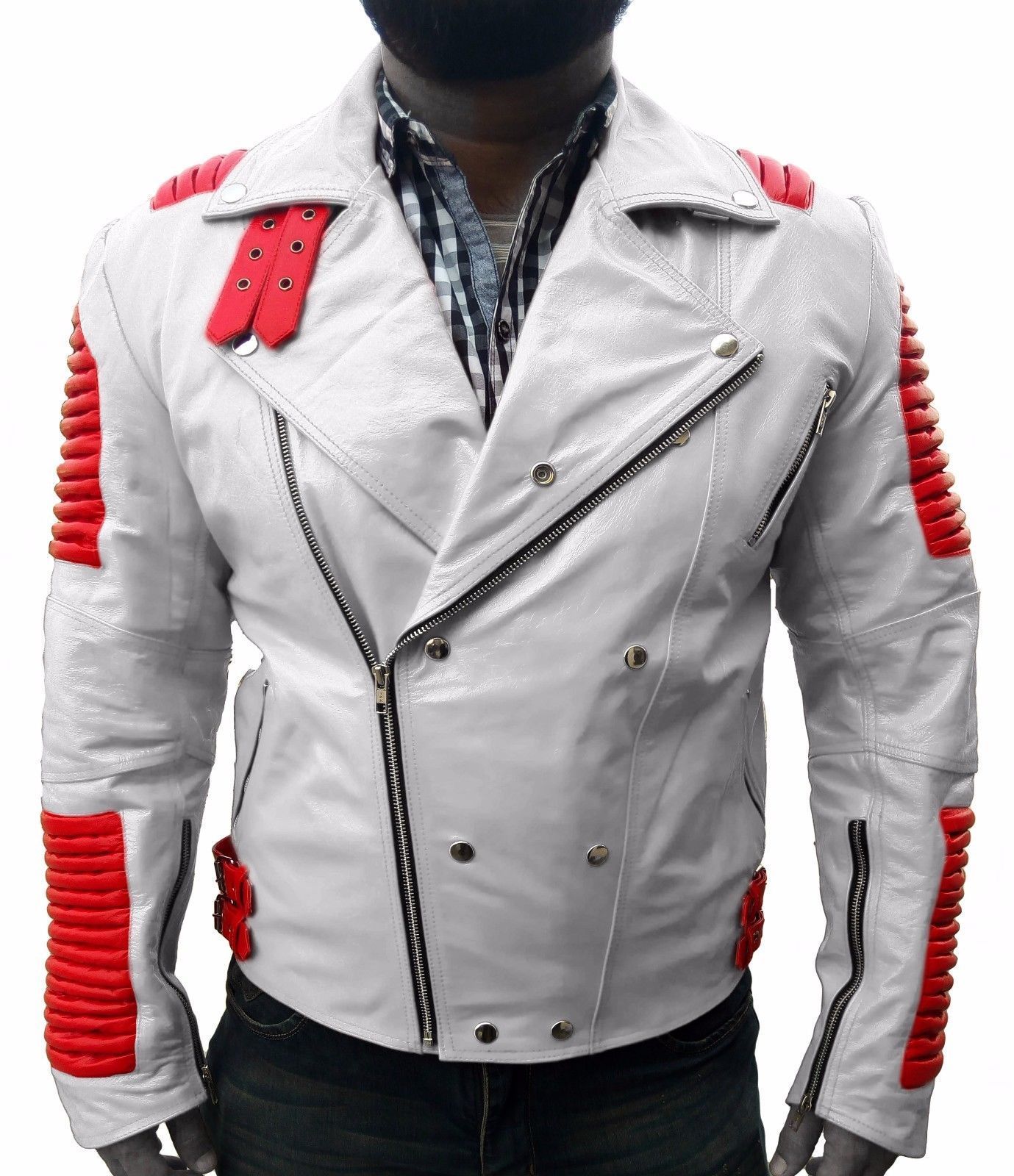 white colour leather jacket