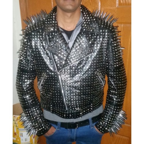 black leather jacket with silver studs