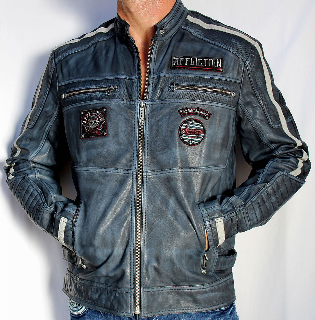 Black Premium Velocity Men's Leather Biker Jacket New Blue - Jackets Maker