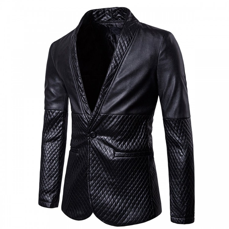 Mens Casual Slim Fit Black Leather 