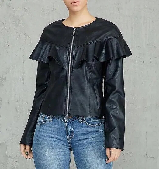 black ruffle leather jacket