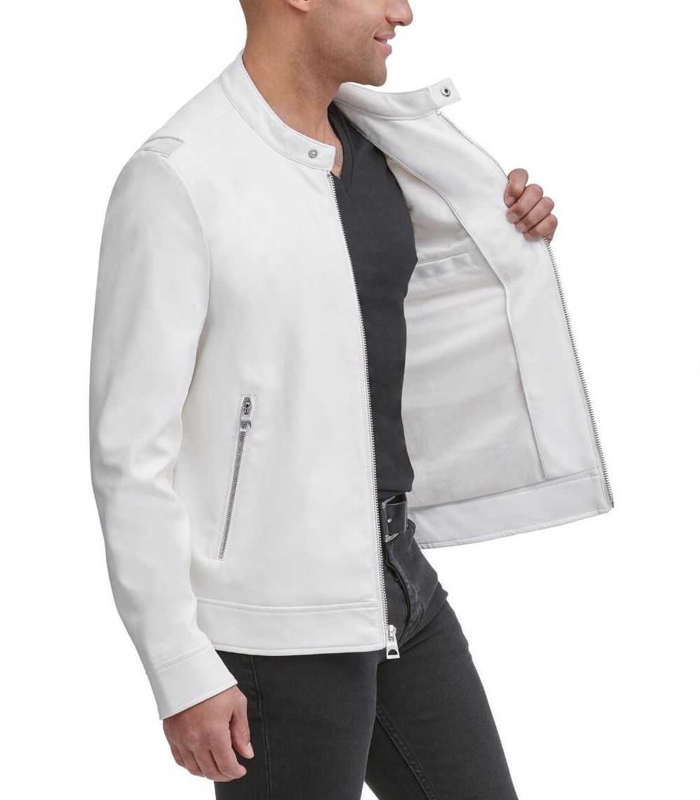 Men's White Fashion Leather Jacket - Jackets Maker