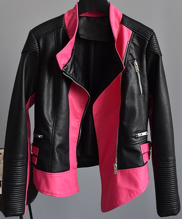 red color leather jacket