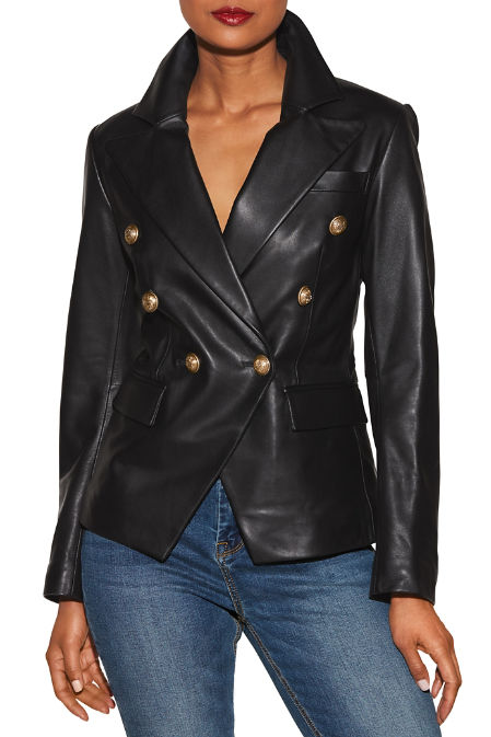Women's Double-Breasted Black leather 