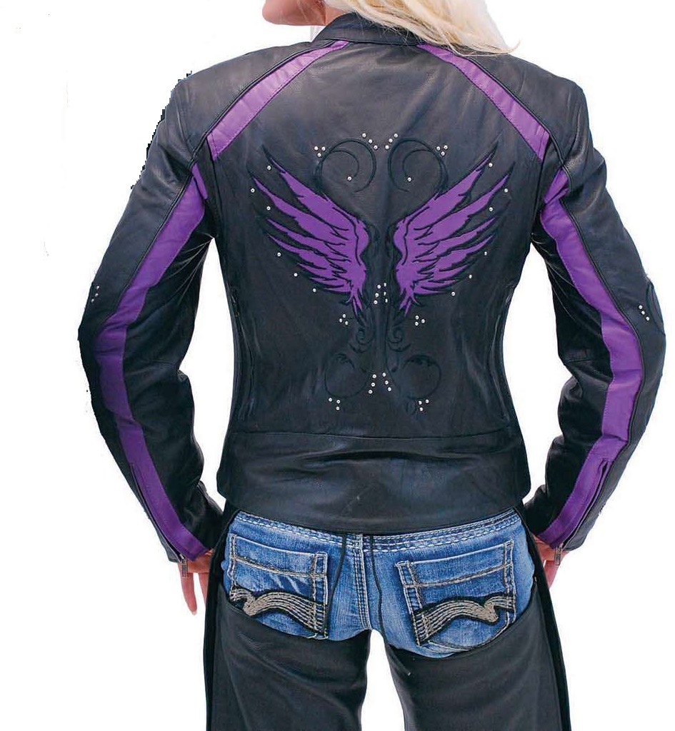 Women's Purple Wings Leather Motorcycle 