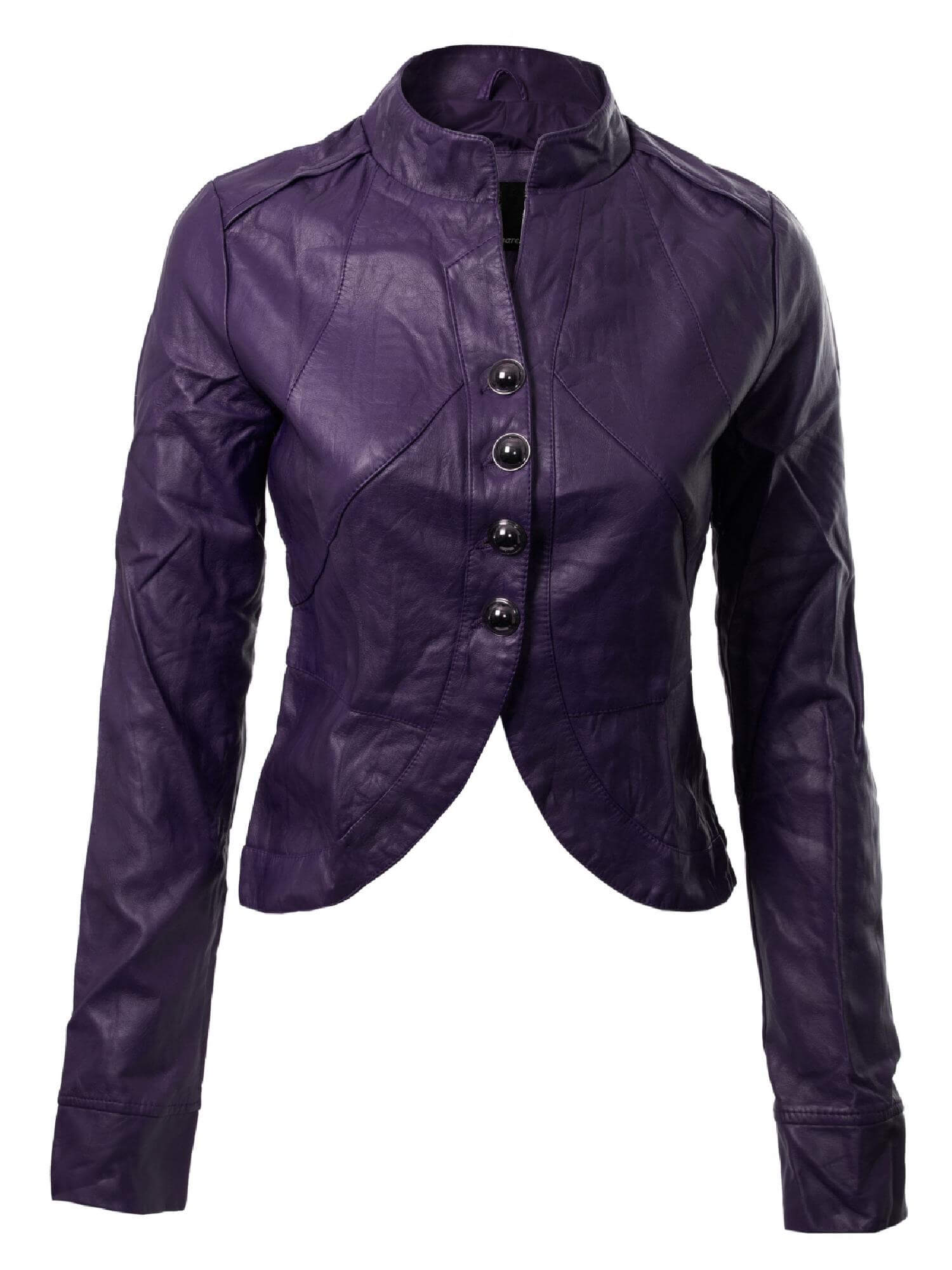 Purple Biker Cropped Leather Jacket 