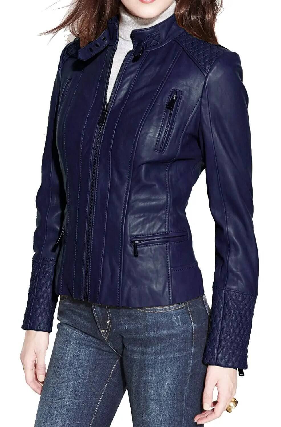 Dark blue biker jacket Outlet