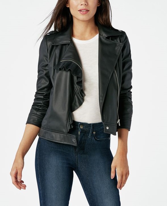 Black Ruffle Moto Jacket - Jackets Maker