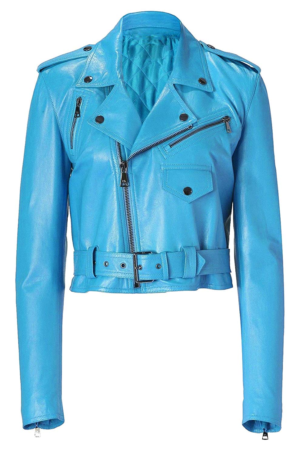 Women's Blue Cropped Biker Leather 