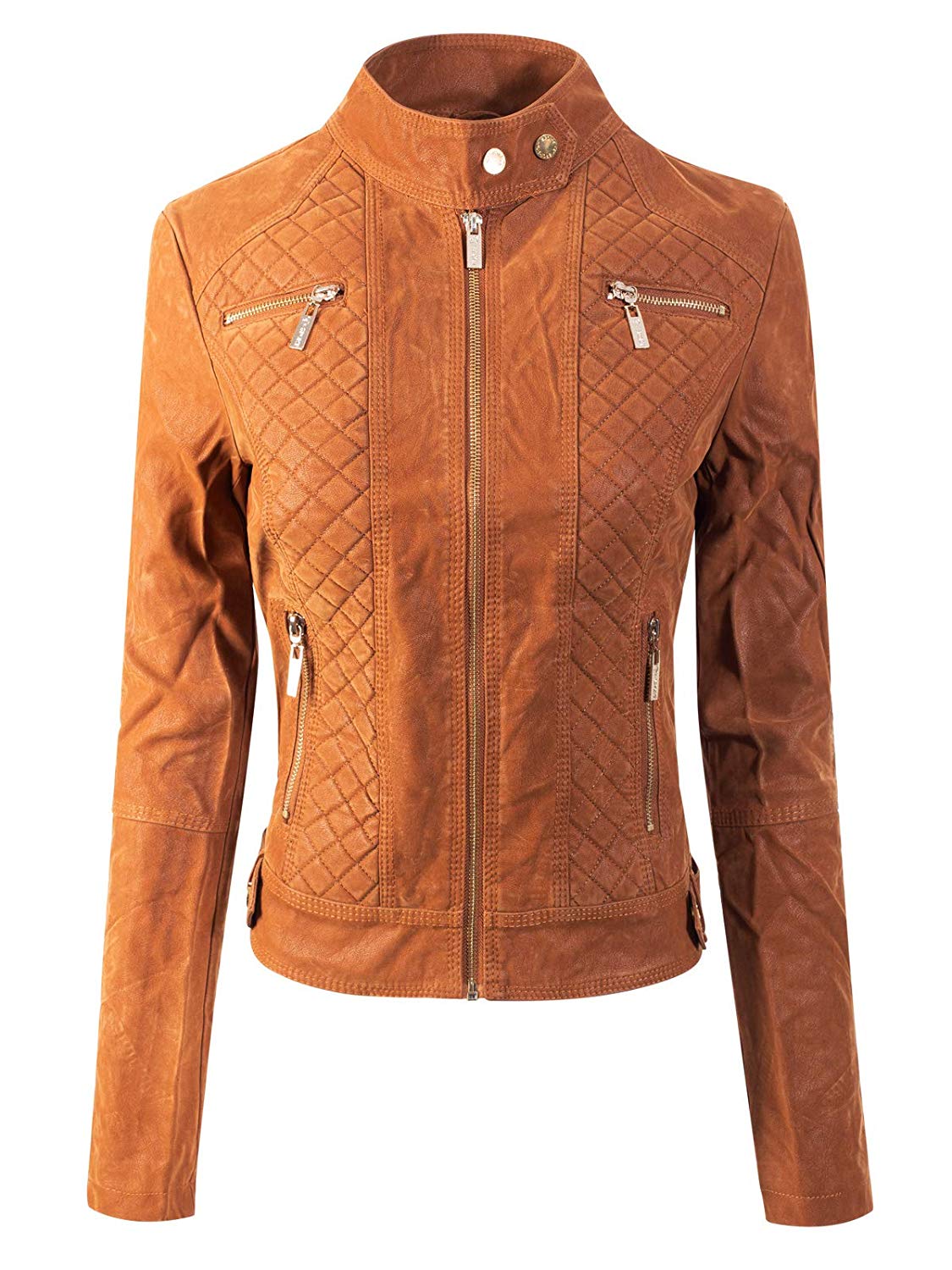 Women's Caramel Suede Zip Up Moto Biker 