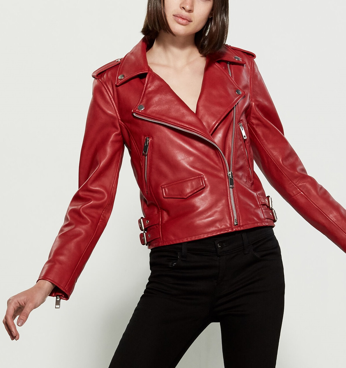 dark red leather jacket womens
