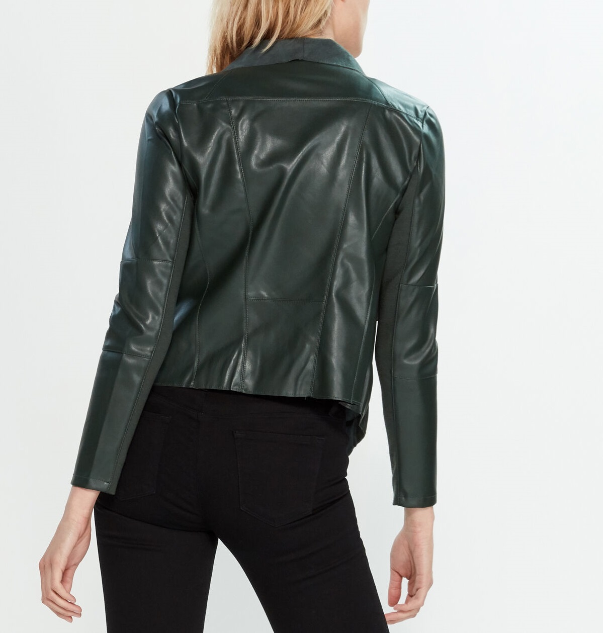 Rihanna Dark Green Leather Biker Style Jacket