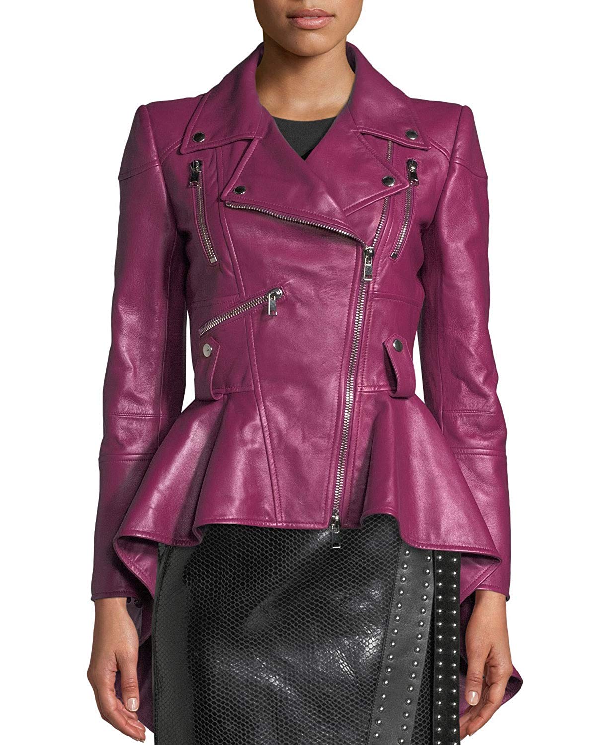peplum leather jacket