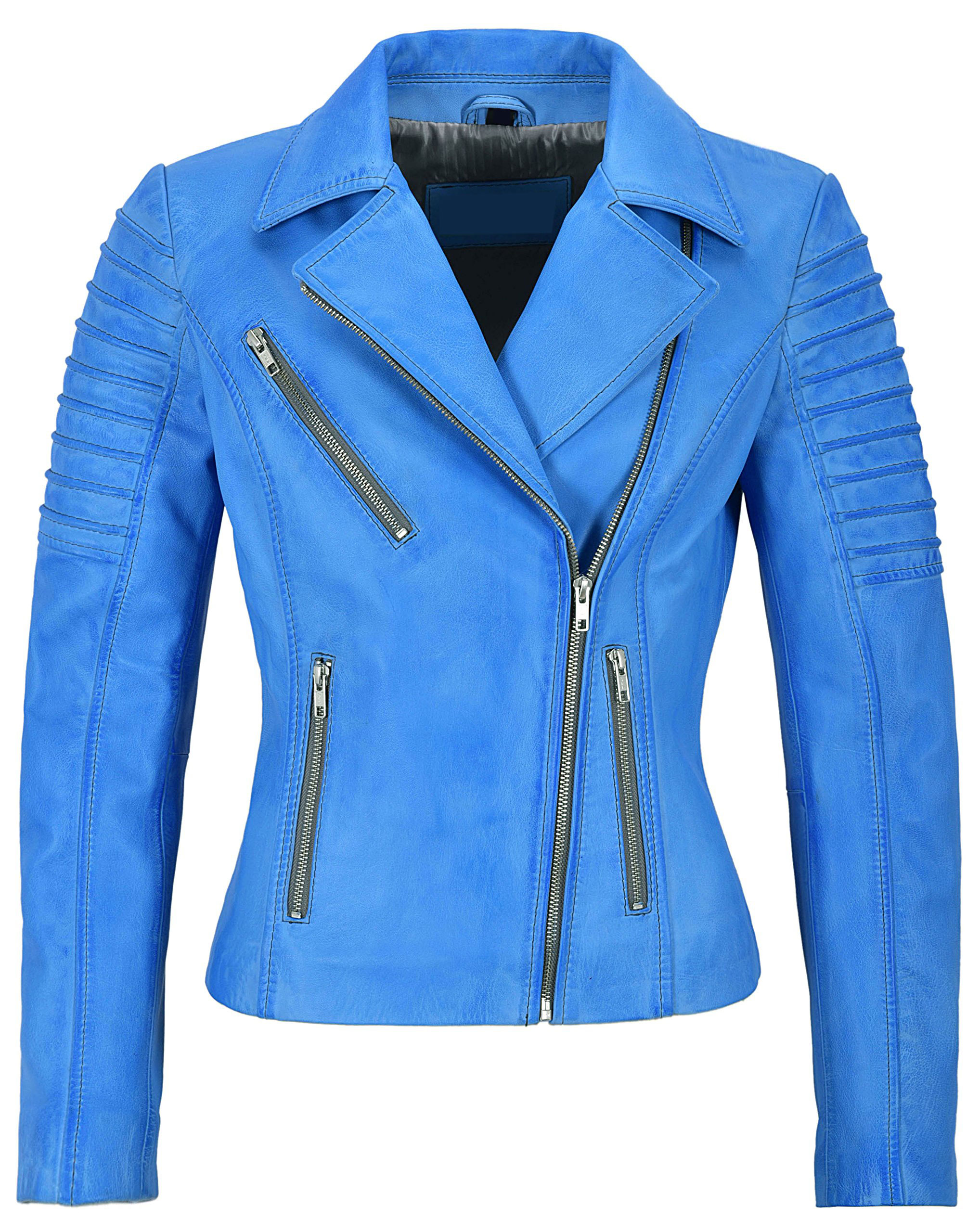 women's blue leather jacket