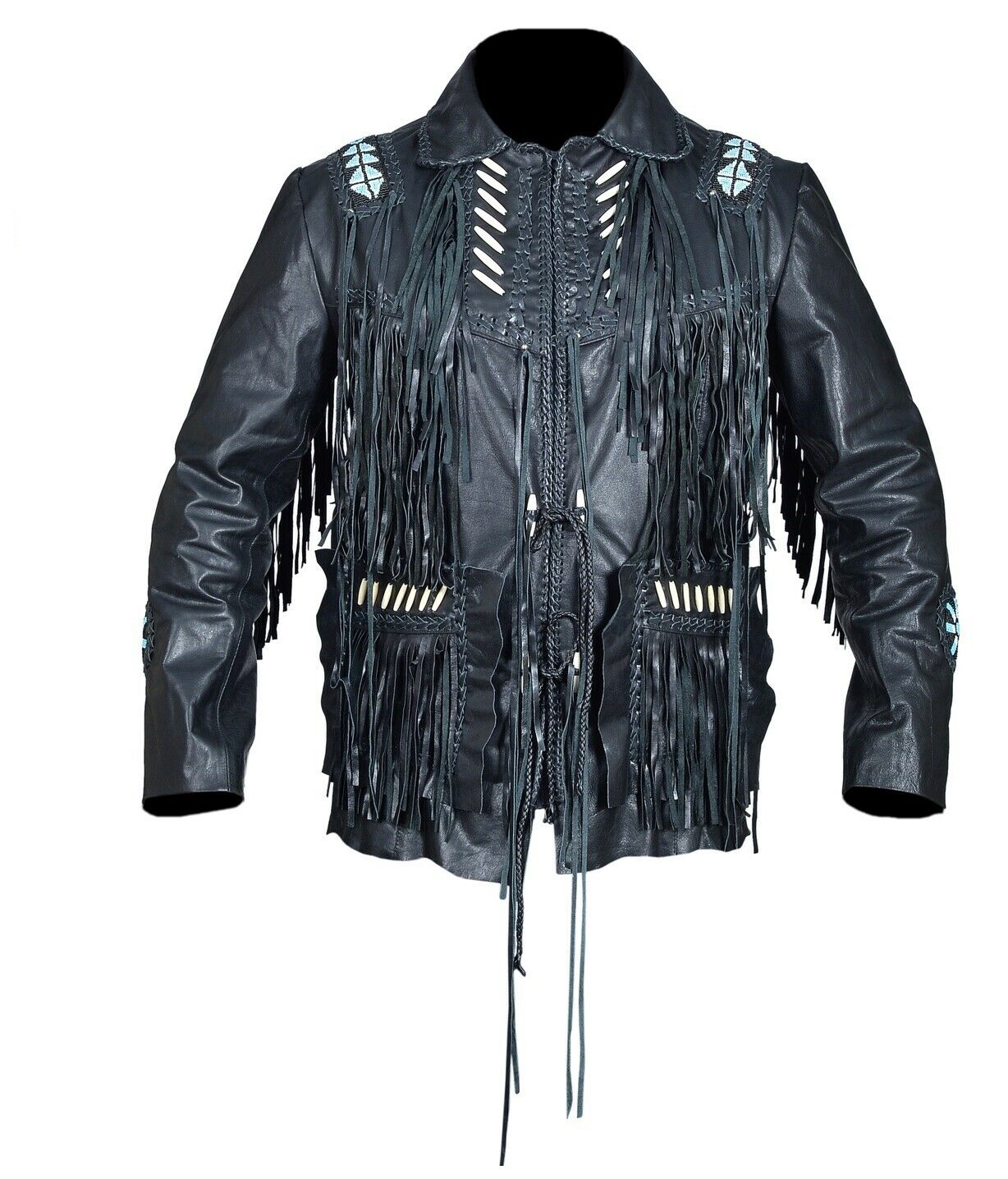 Men's Native American Black Cow Leather 