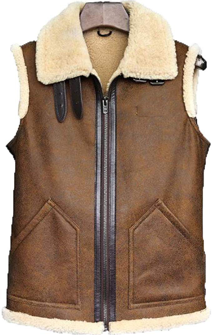 Men's Sheepskin Bomber Leather Vest 