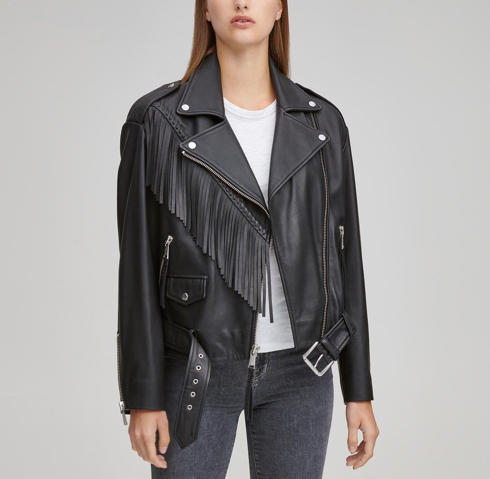 fringe leather jacket womens