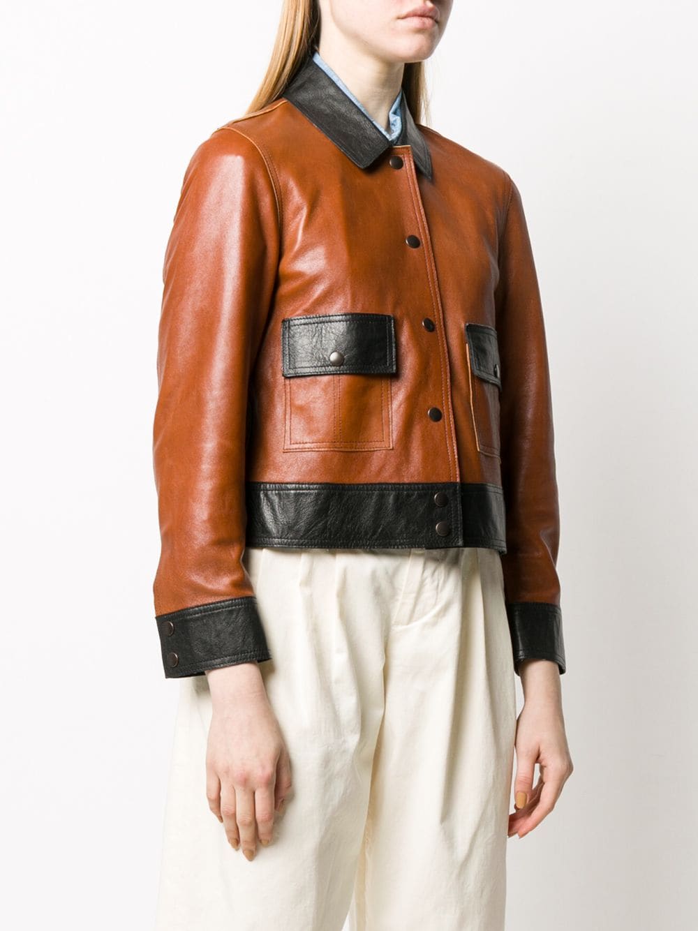 Brown Leather Box Cut Jacket - Jackets 