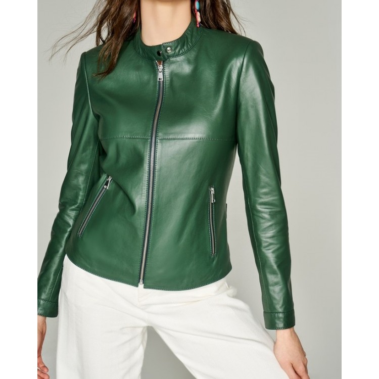 green leather coat