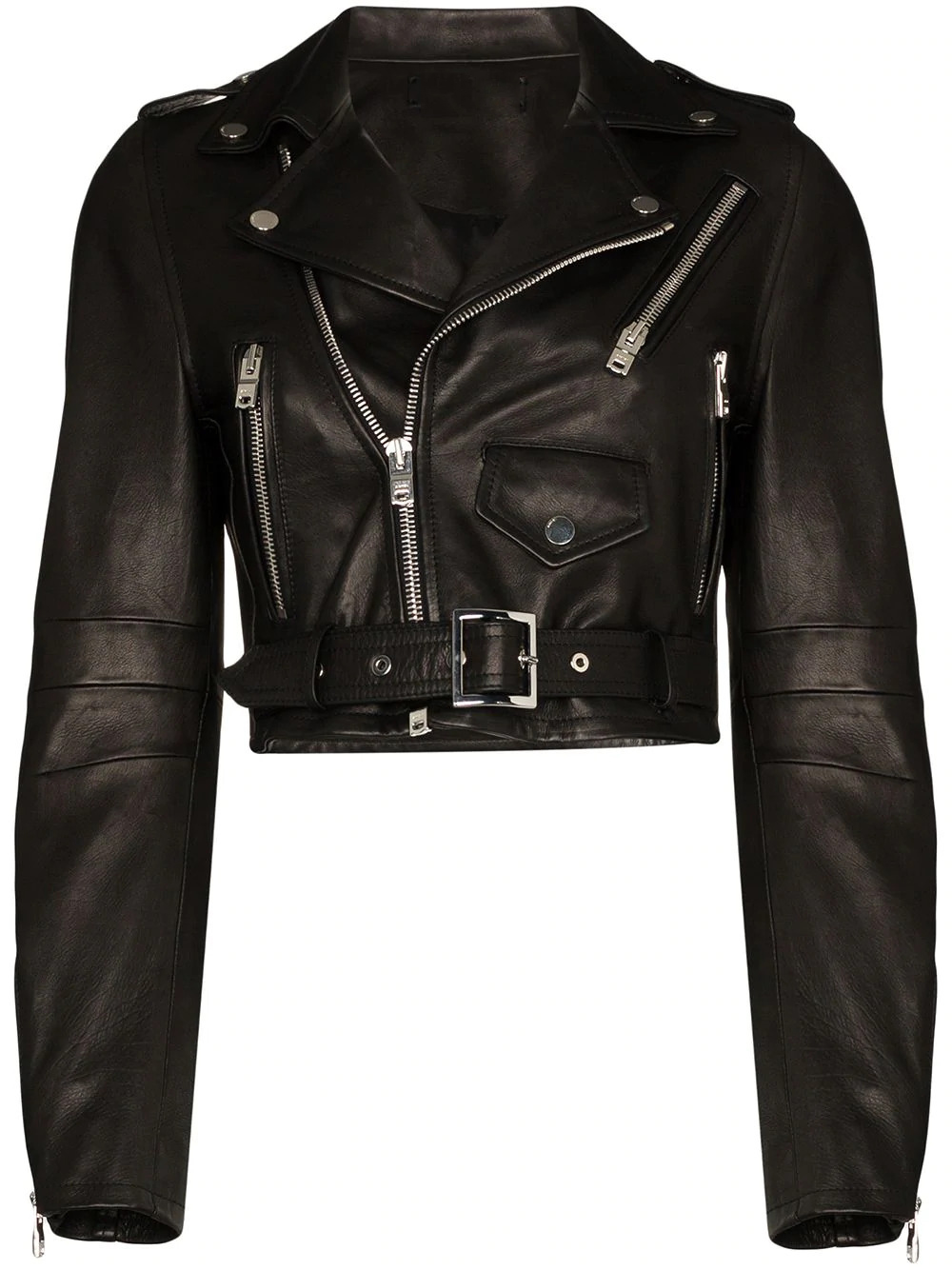black cropped leather jacket