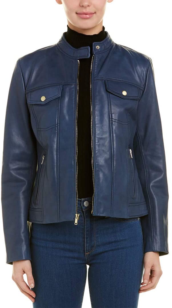 Blue Genuine Leather Trucker Jacket 
