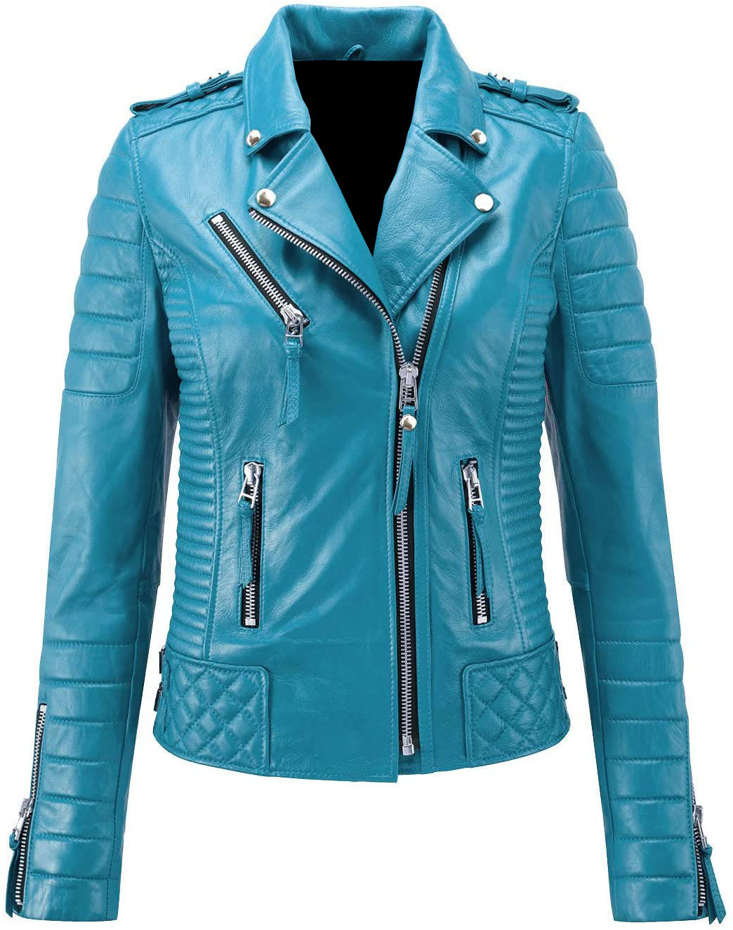 turquoise moto jacket