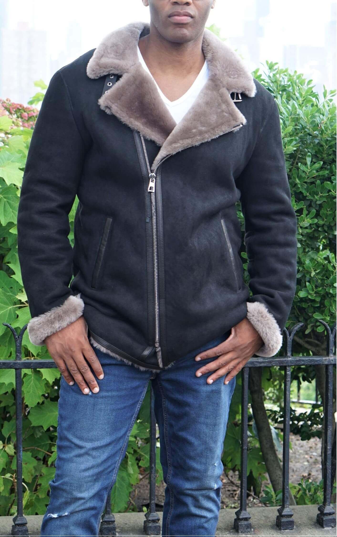 Shearling biker jacket mens Outlet