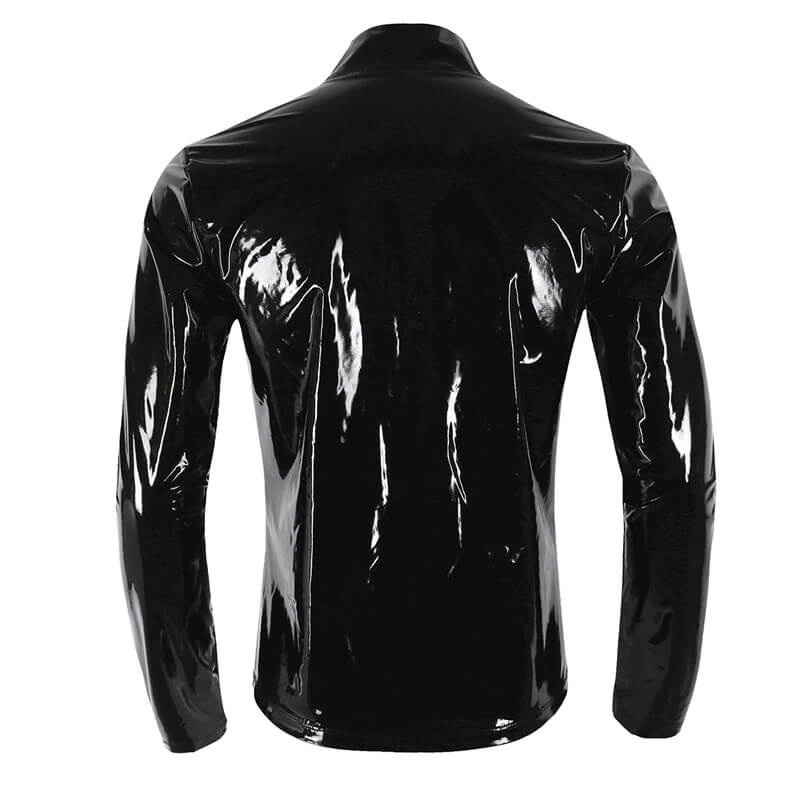 black shiny leather jacket