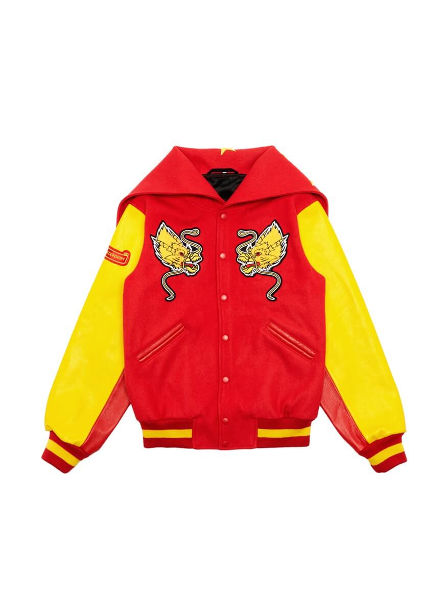 Red China Global Varsity Leather Jacket 