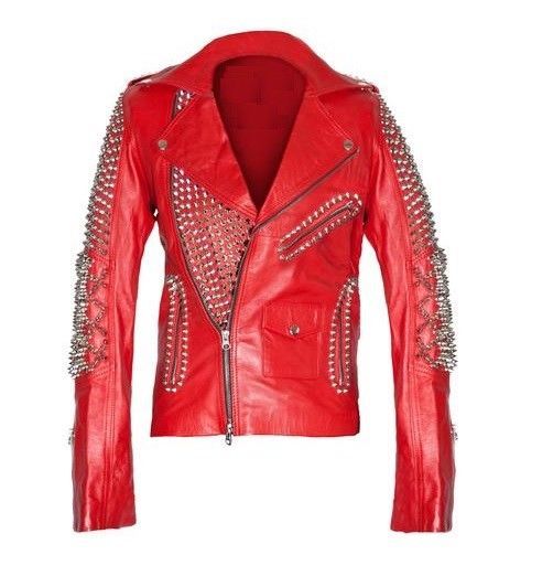 Red Studded Silver Spiked Biker Leather 