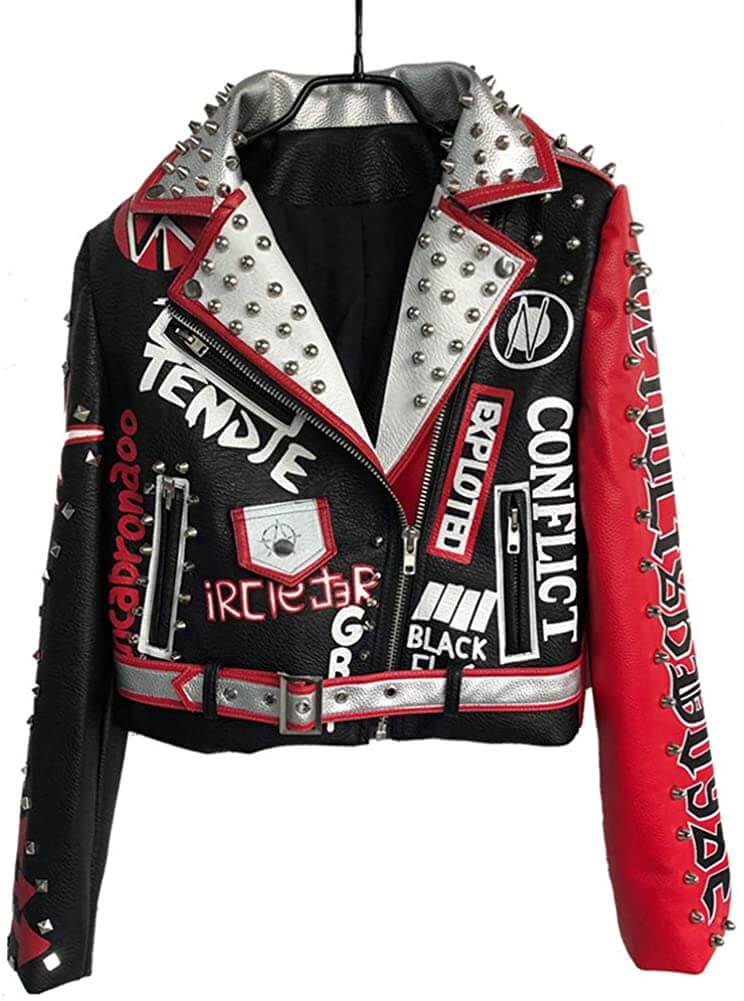 red studded jacket