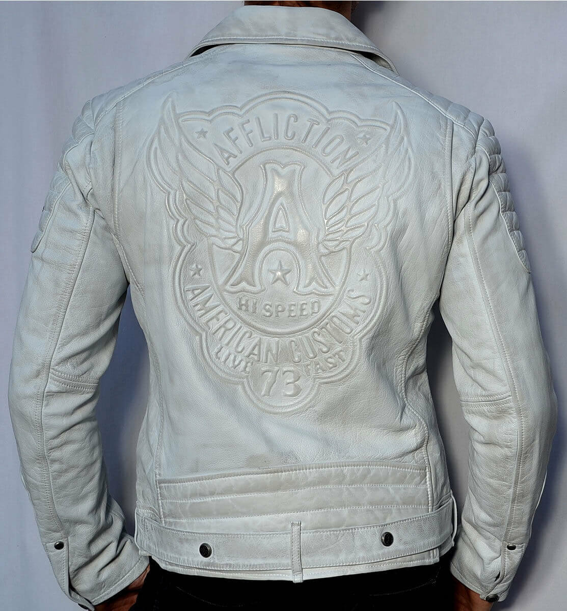 affliction white leather jacket