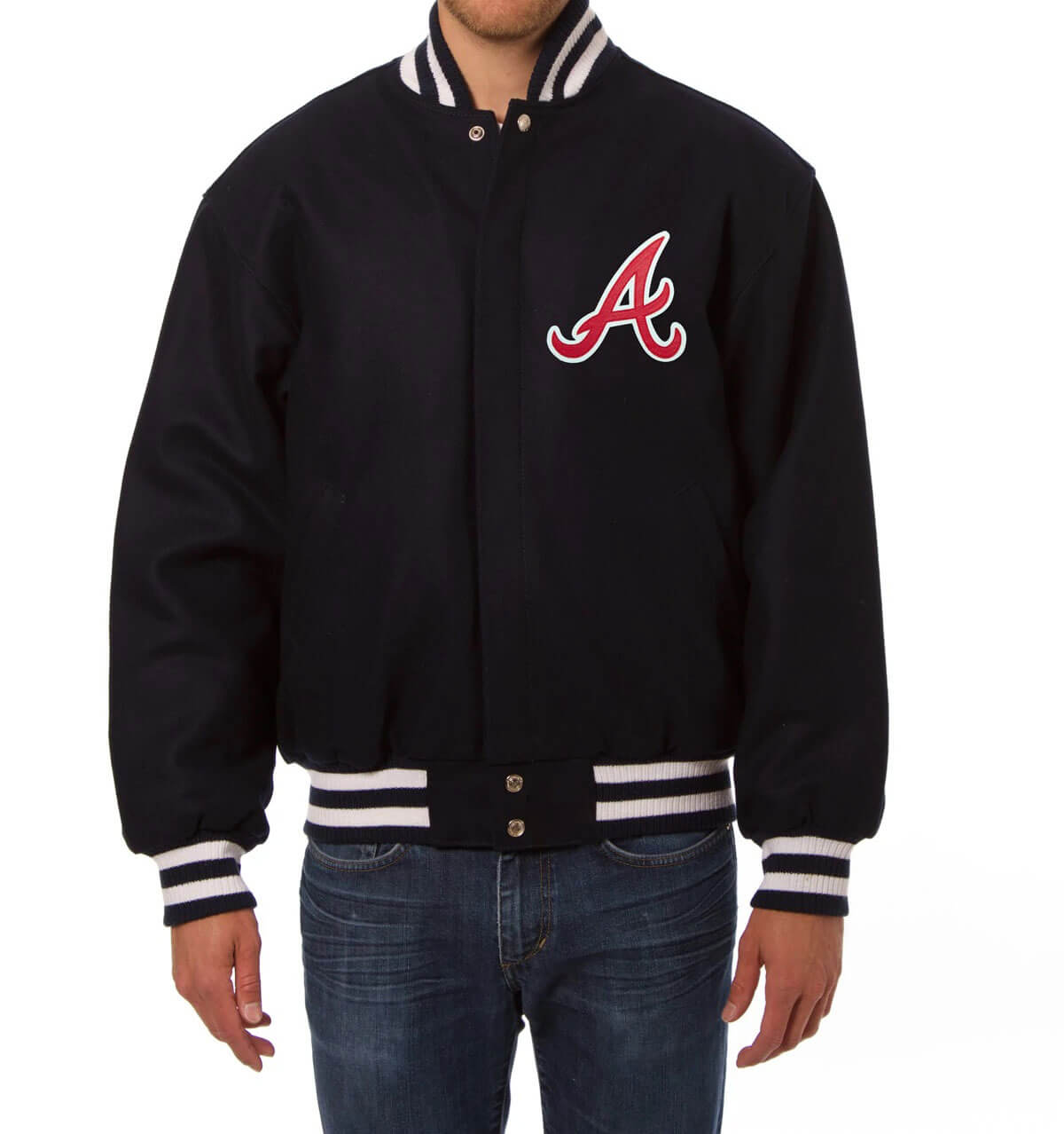 Navy MLB Atlanta Braves Varsity Jacket 