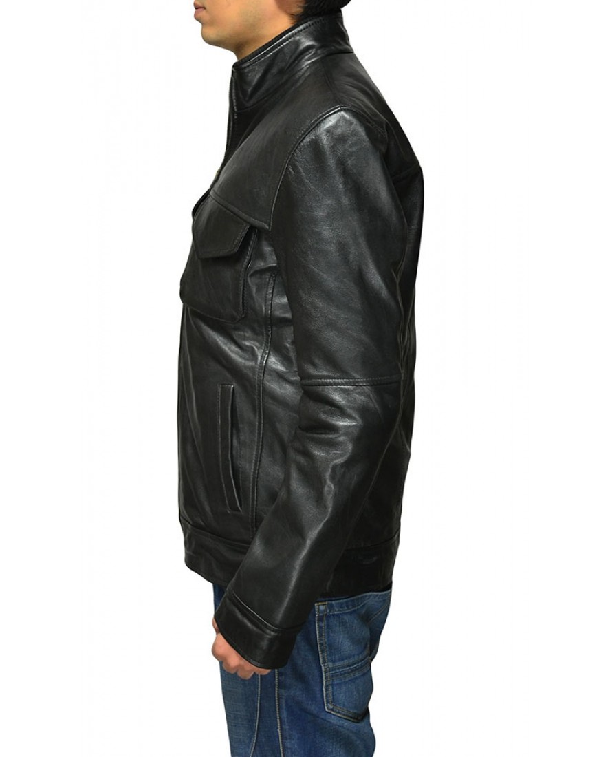 Men's Black Fashion Jacket With Flap Chest Pockets Jackets Maker