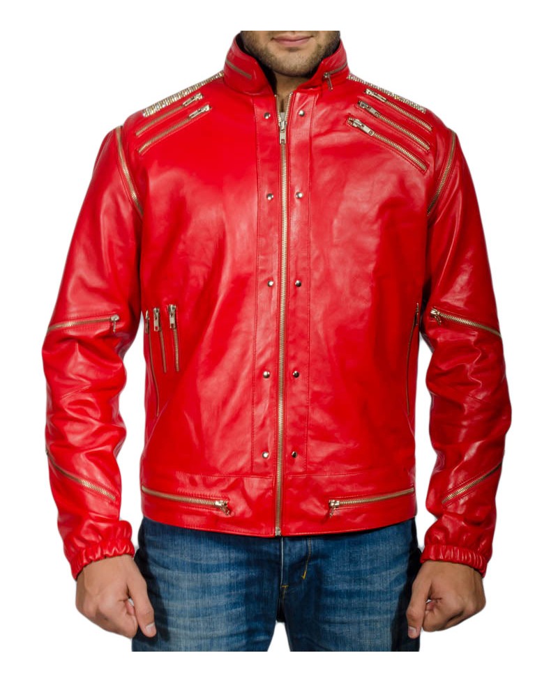 candy red leather jacket