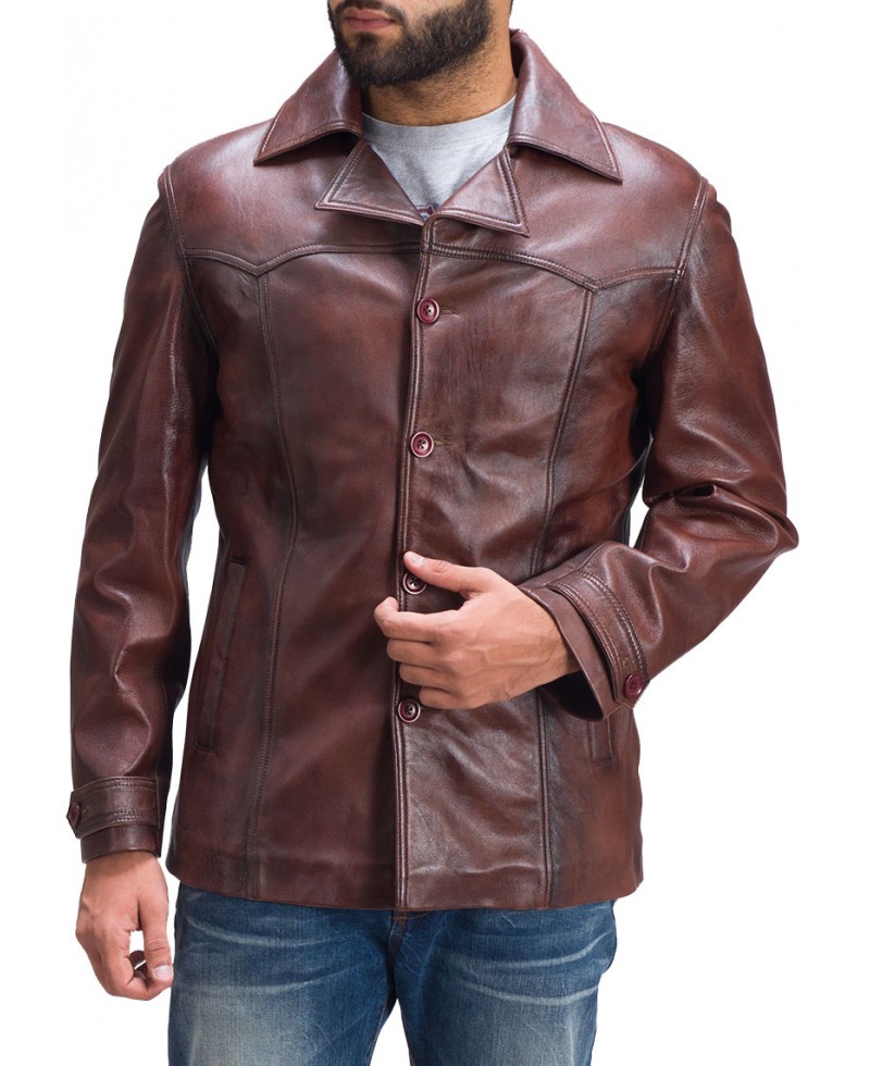 Men's Brown Vintage Style Leather Coat - Jackets Maker