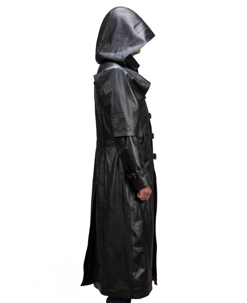 leather trench coat with hood