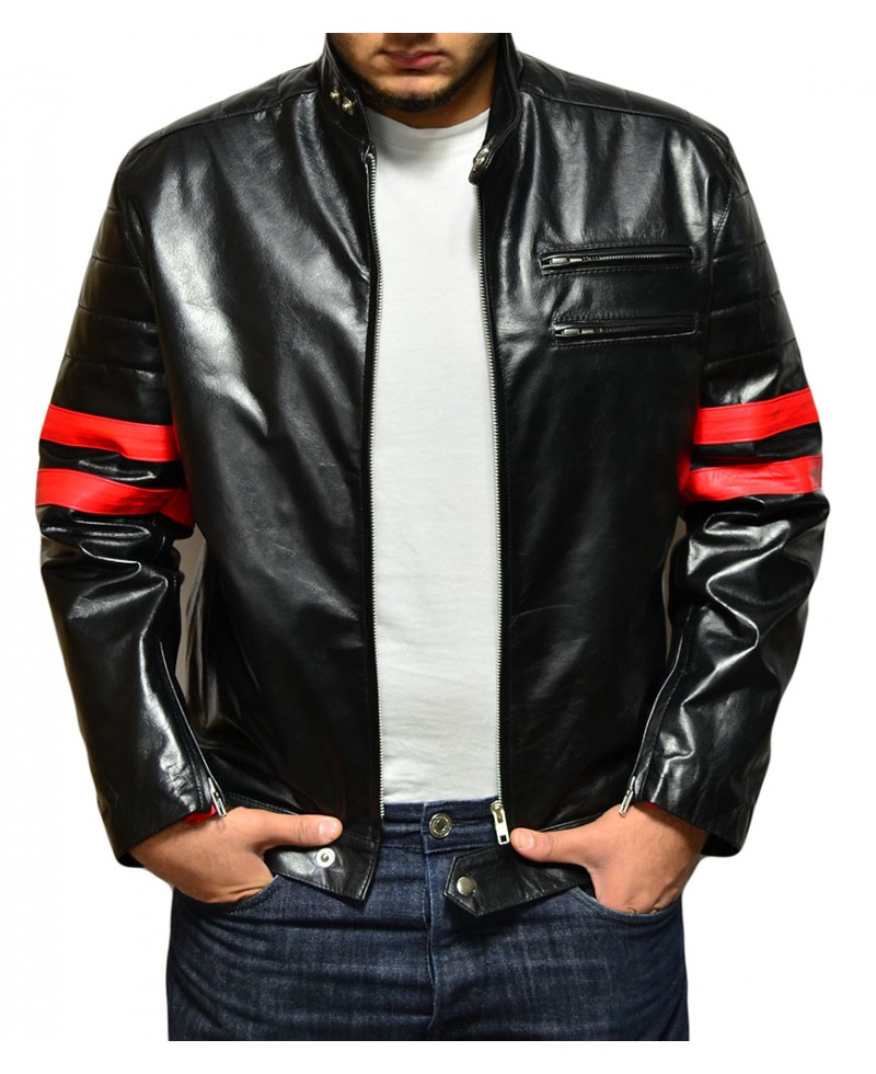 leather jacket black and red