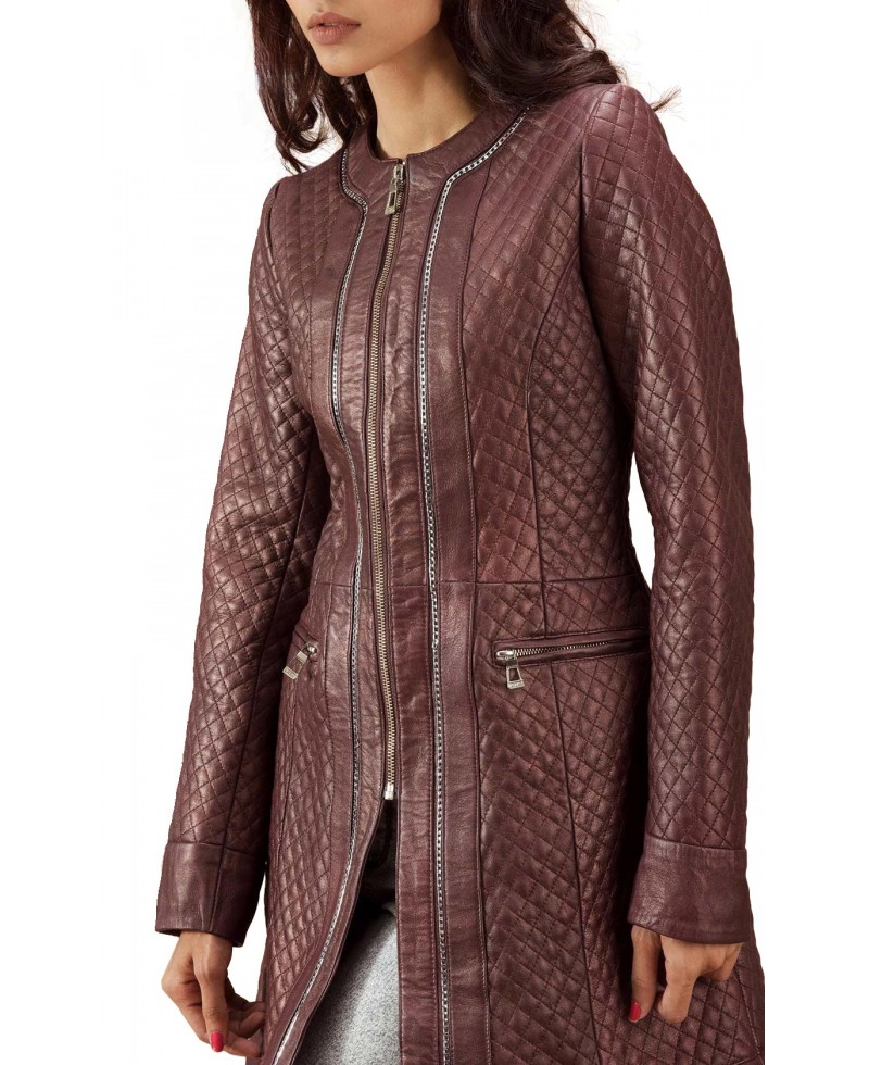 Maroon Quilted Leather Coat Jackets Maker Maroon Quilted Leather Coat