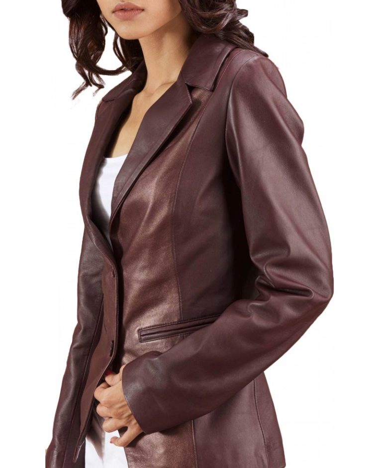 maroon leather blazer