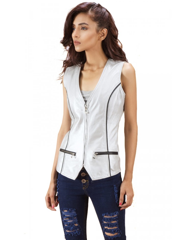 Silver Metallic Leather Vest Jackets Maker Silver Metallic Leather Vest