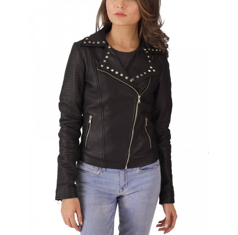 Studded Black Leather Biker Jacket