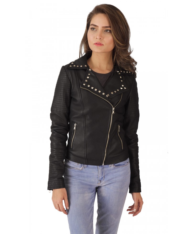Studded Black Leather Biker Jacket Jackets Maker Studded Black Leather Biker Jacket