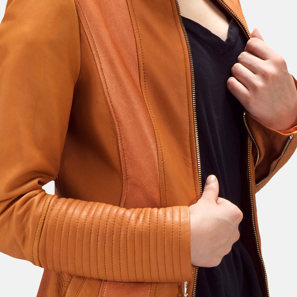 Sleeky Clean Tan Leather Biker Jacket Jackets Maker Sleeky Clean Tan Leather Biker Jacket