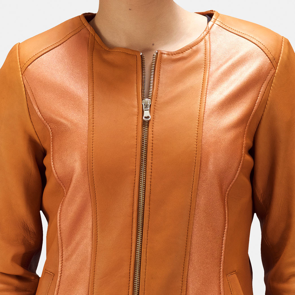 Sleeky Clean Tan Leather Biker Jacket Jackets Maker Sleeky Clean Tan Leather Biker Jacket